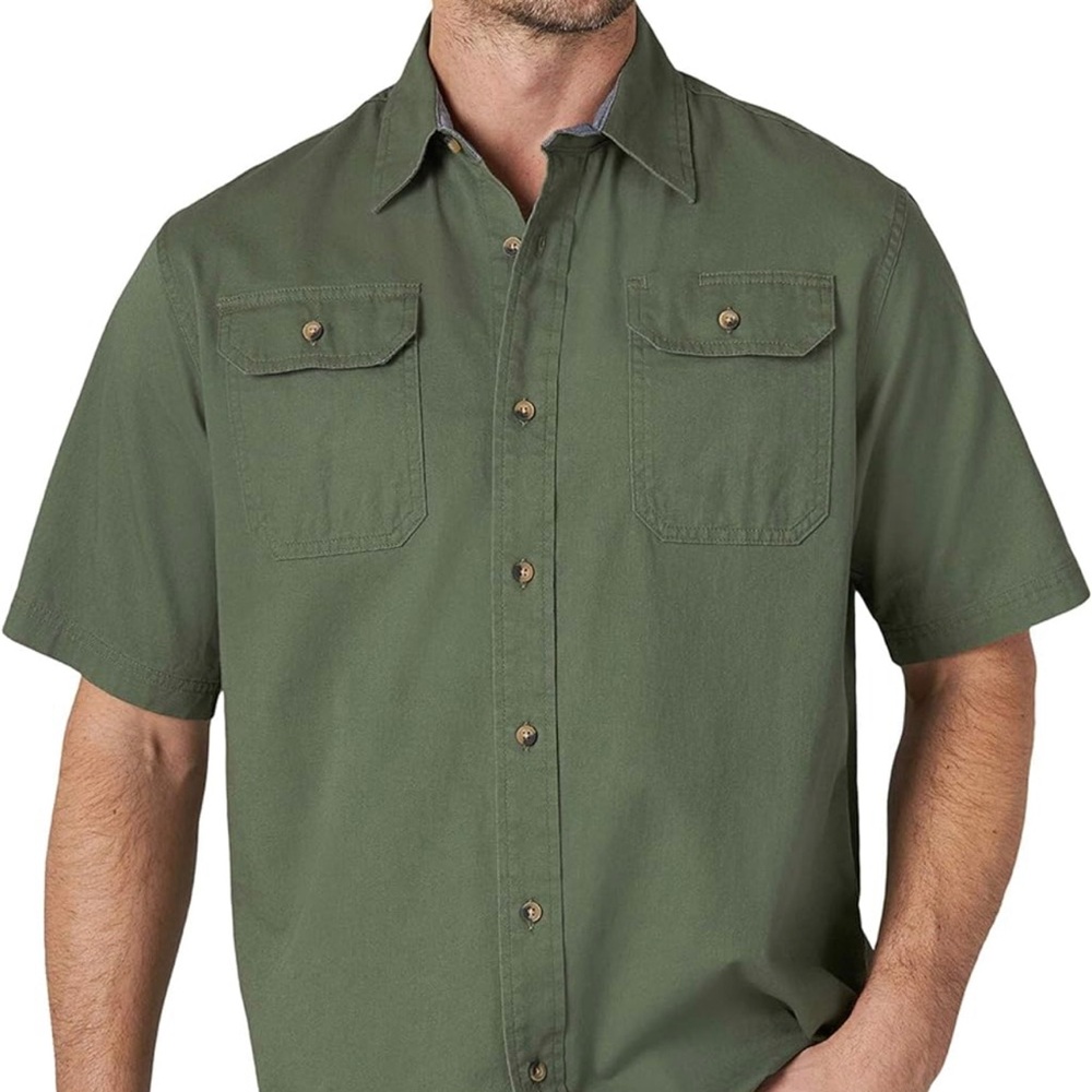 Wrangler Flex For Comfort Men's Green Short Sleeve Hiking Outdoor Shirt